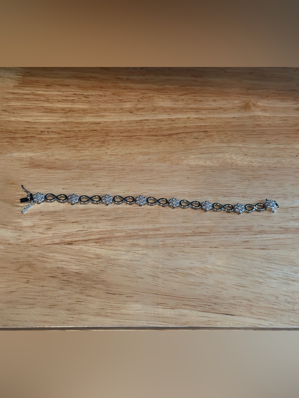 Diamond Accent Infinity Link Bracelet Silver Tone 7” Elegant Sparkle - Picture 4 of 12
